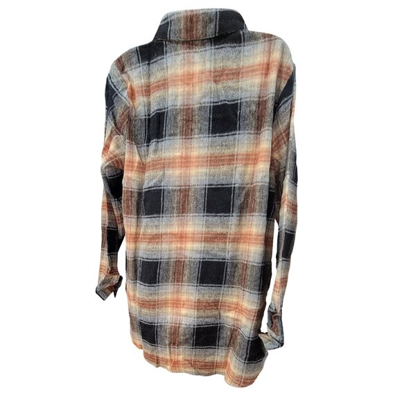 Flannel Shacket Shirt Jacket Brown Black Plaid Fall Womens L New in Bag - Picture 3 of 8
